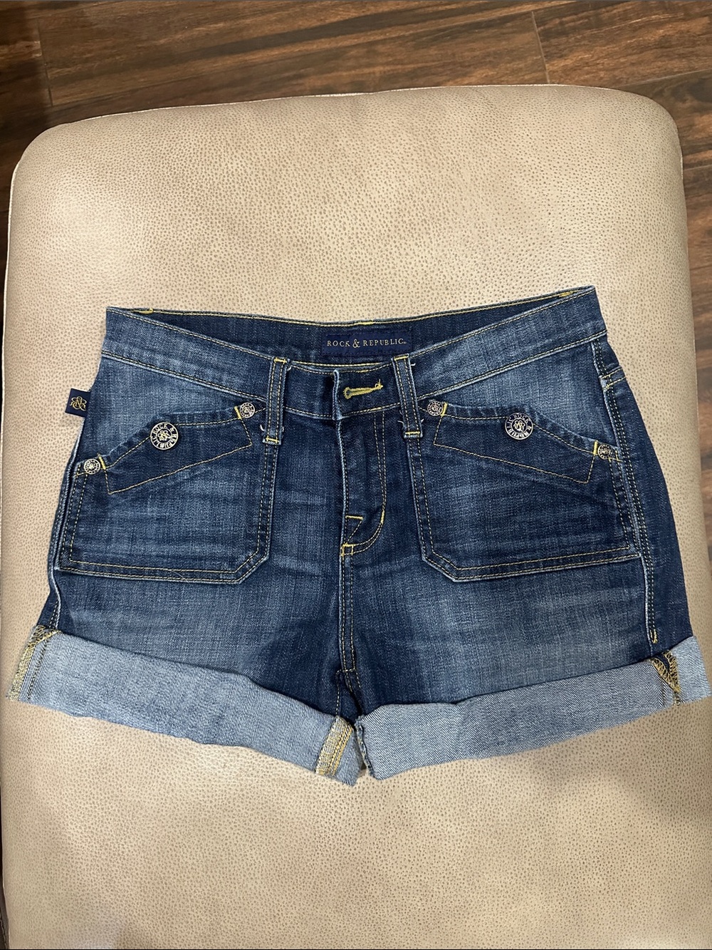 Rock & Republic Dark Blue Rolled Cuff Denim Shorts